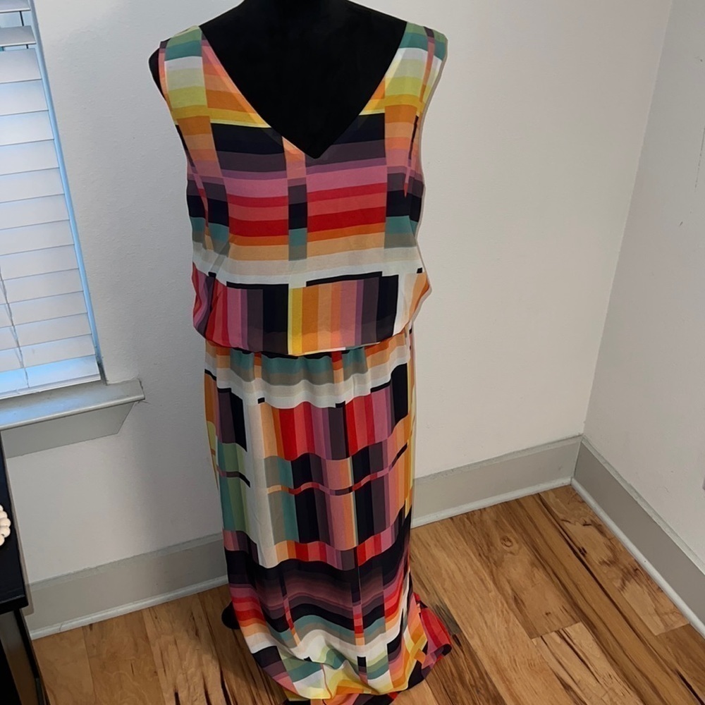 Katherine Barclay Montreal geometric colorful sleeveless maxi dress Sz XL